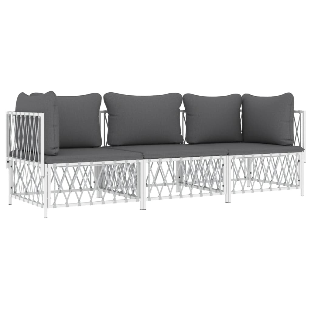 3 Piece Patio Lounge Set with Cushions White Steel