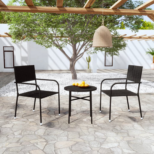 3 Piece Patio Dining Set Poly Rattan Black