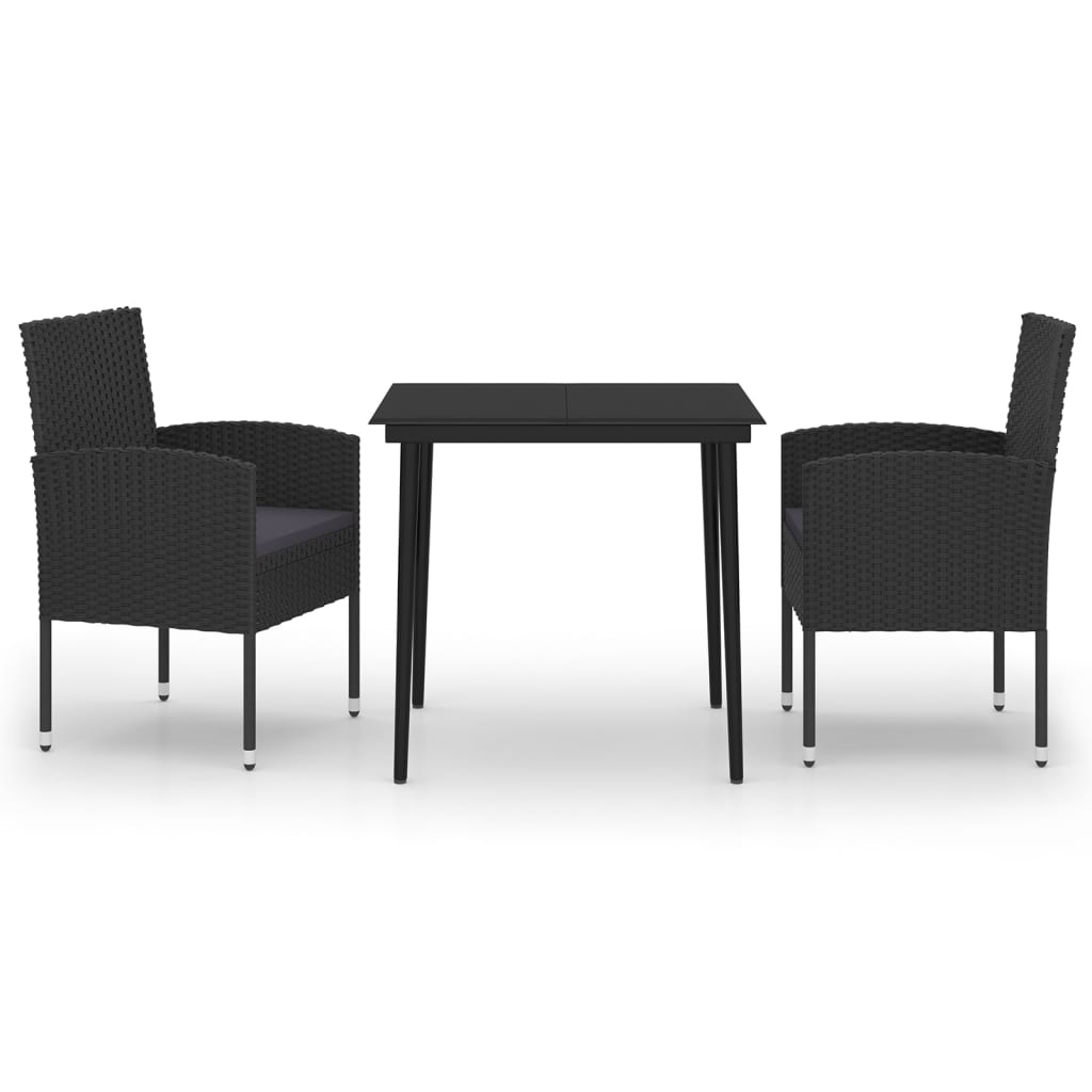 3 Piece Patio Dining Set Black