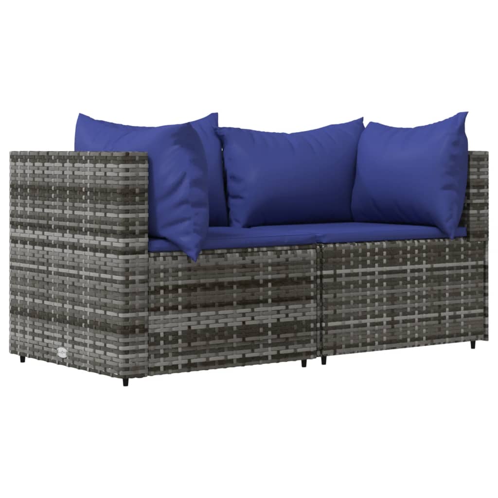 3 Piece Patio Lounge Set with Cushions Gray Poly Rattan