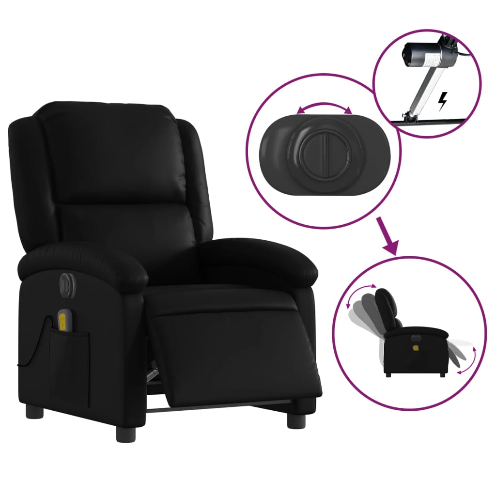 Electric Massage Recliner Chair Black Faux Leather