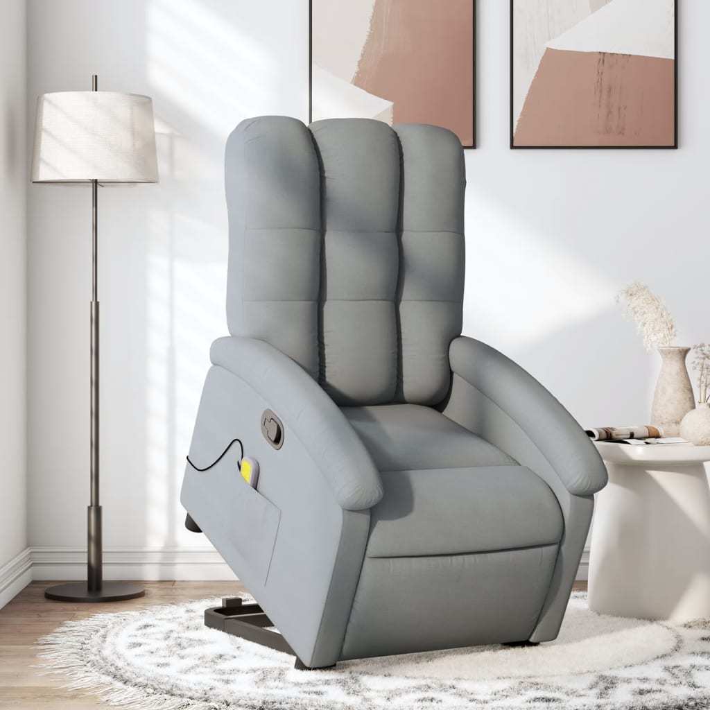 Stand up Massage Recliner Chair Light Gray Fabric