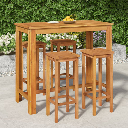 5 Piece Patio Bar Set Solid Wood Acacia