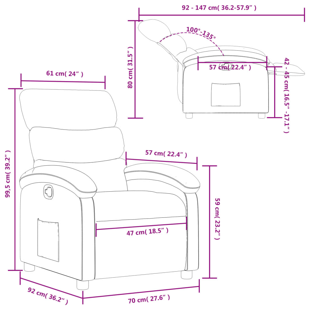 Recliner Chair Cream Faux Leather