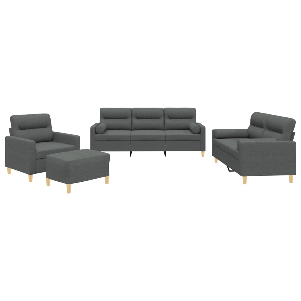 4 Piece Sofa Set with Pillows Dark Gray Fabric