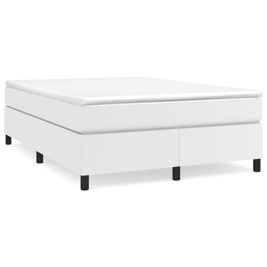 Box Spring Bed with Mattress White 53.9"x74.8" Full Faux Leather