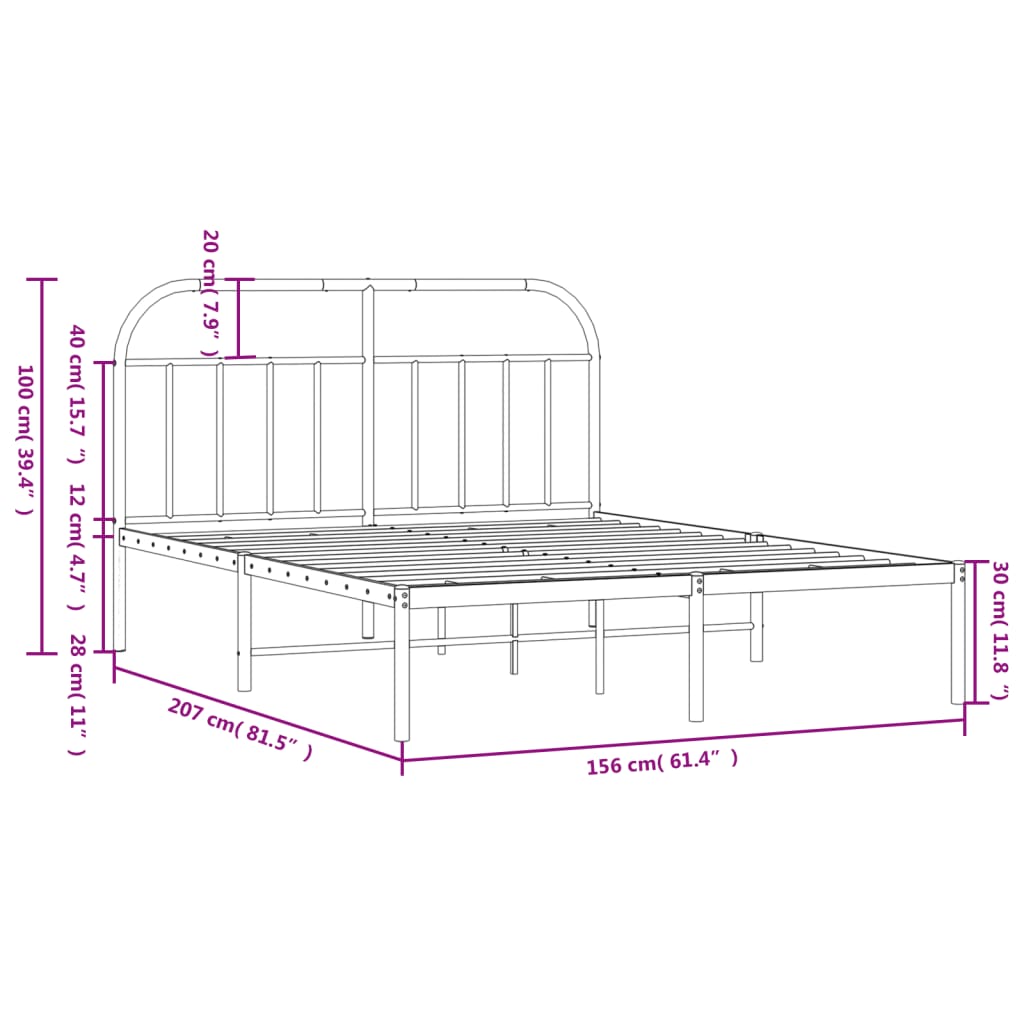 Metal Bed Frame without Mattress with Headboard Black 59.1"x78.7"