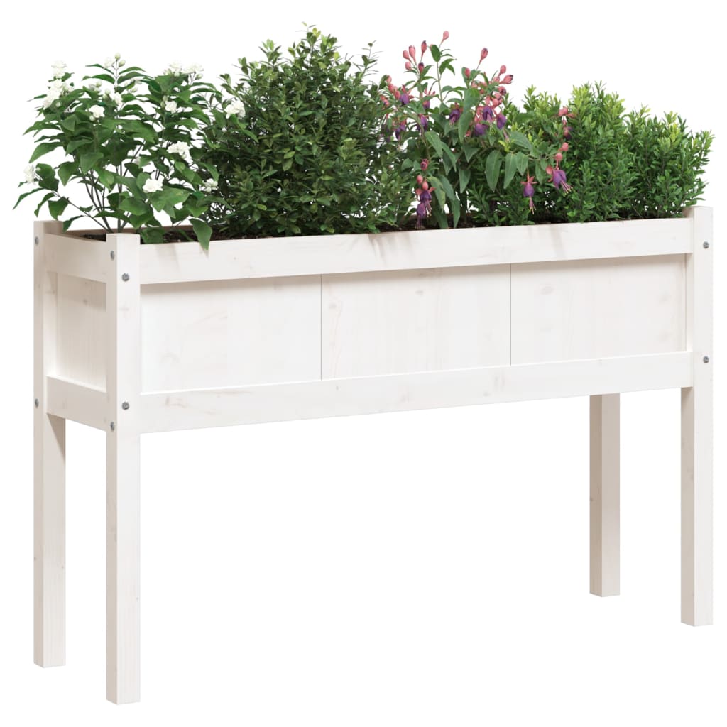 Garden Planter with Legs White 43.3" x 12.2" x 27.6" Solid Wood Pine