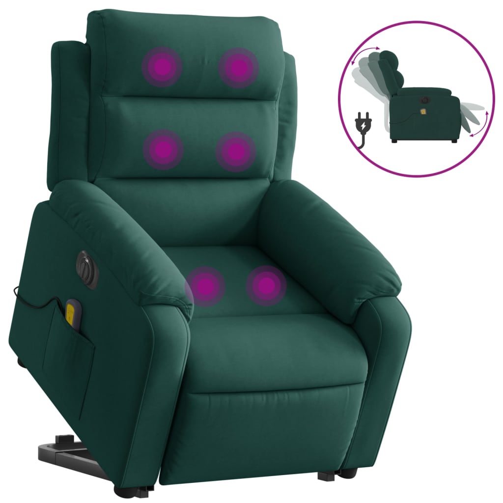 Electric Stand up Massage Recliner Chair Dark Green Velvet