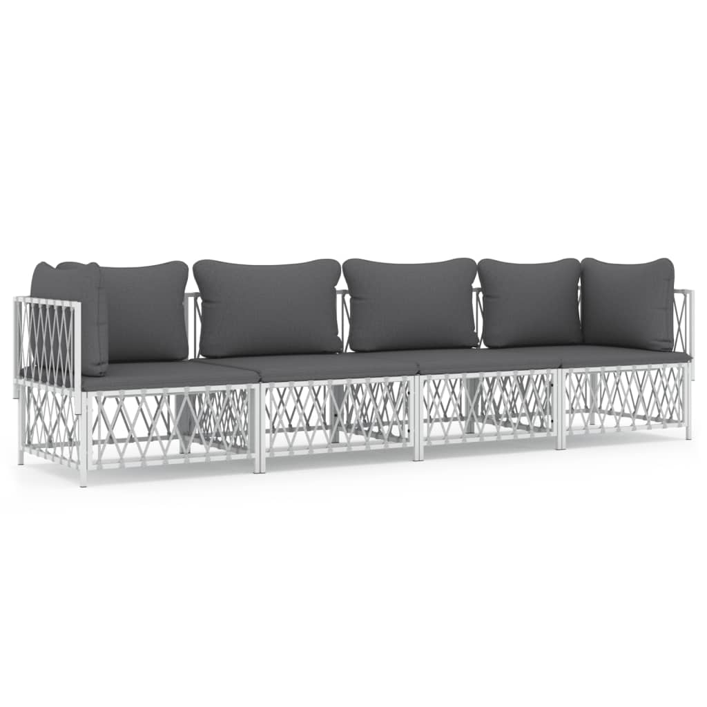 4 Piece Patio Lounge Set with Cushions White Steel