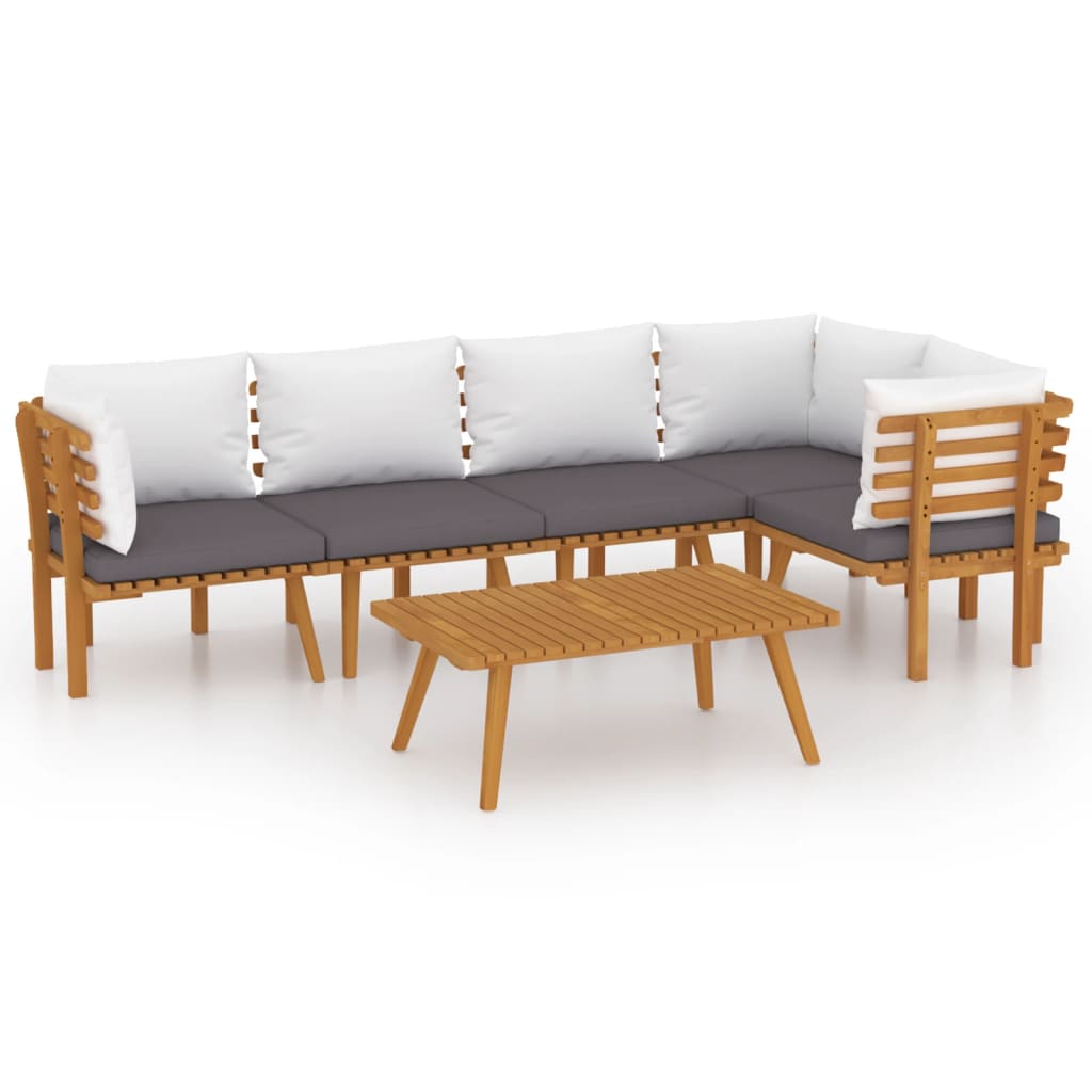 6 Piece Patio Lounge Set with Cushions Solid Acacia Wood