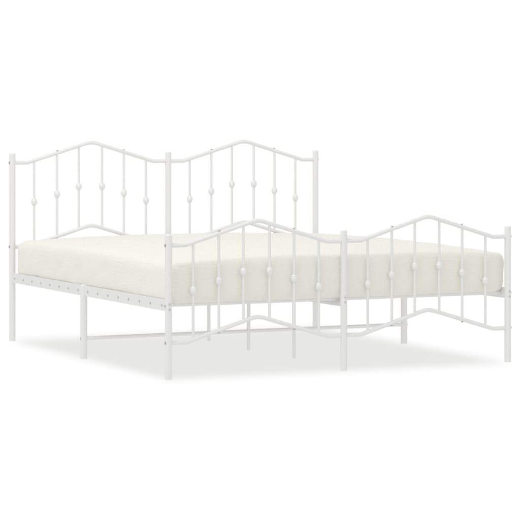 Metal Bed Frame without Mattress with Footboard White 72"x83.9"