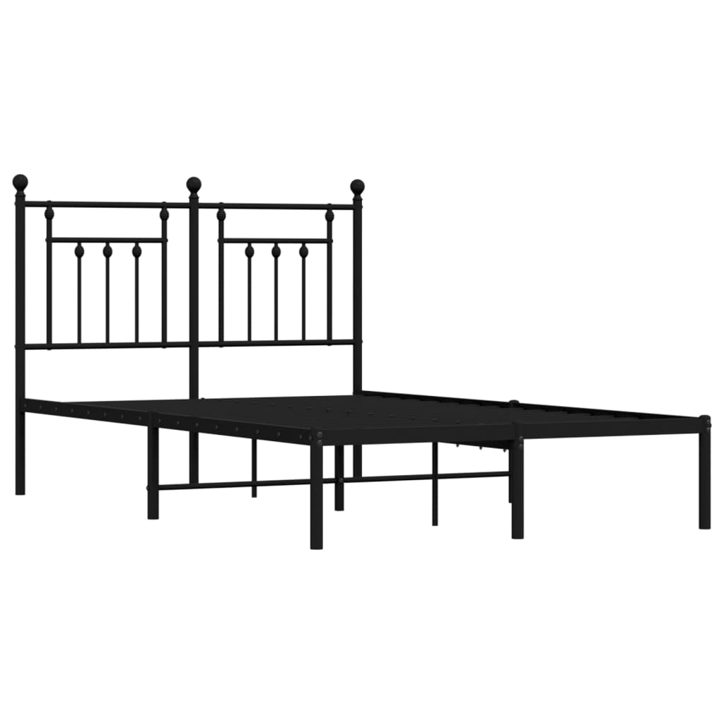 Metal Bed Frame without Mattress with Headboard Black 53.1"x74.8"