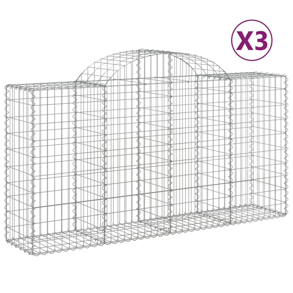 Arched Gabion Baskets 3 pcs 78.7"x19.7"x39.4"/47.2" Galvanized Iron