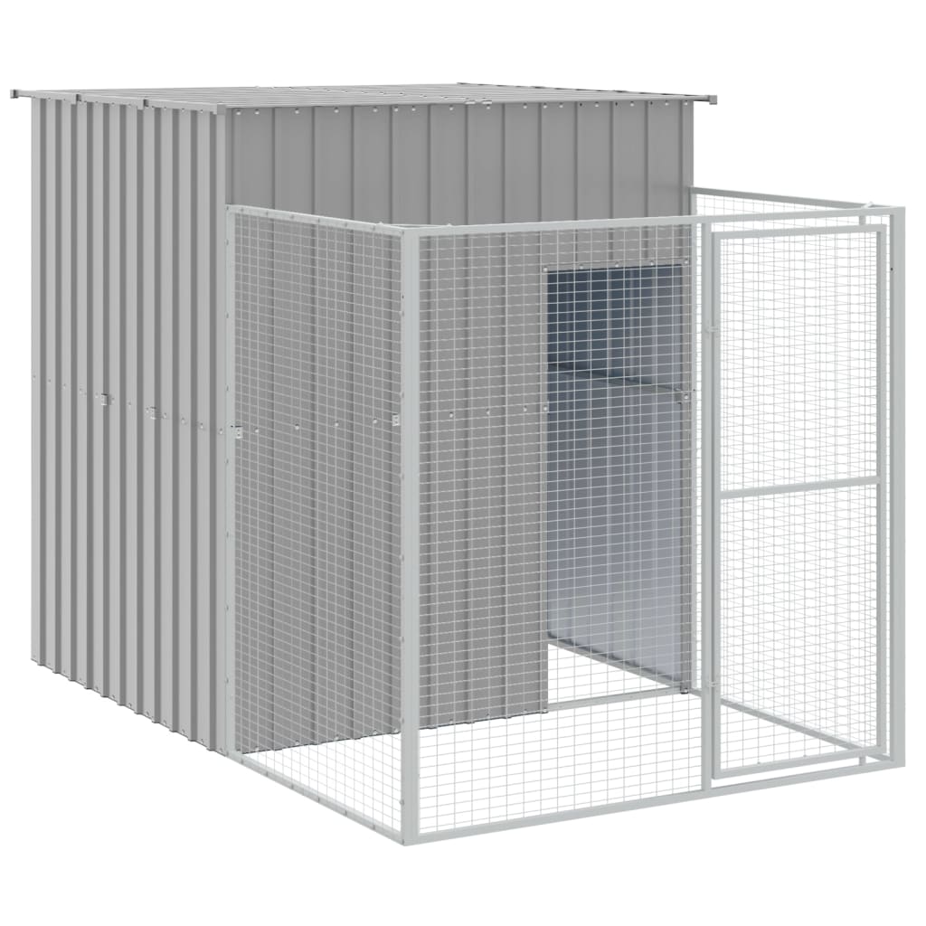 Dog House with Run Light Gray 65"x259.4"x71.3" Galvanized Steel