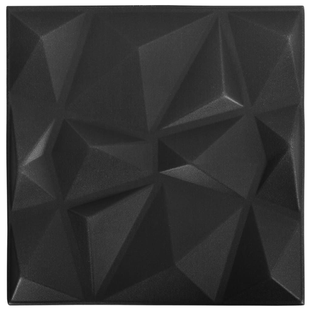 3D Wall Panels 48 pcs 19.7"x19.7" Diamond Black 129.2 ft��