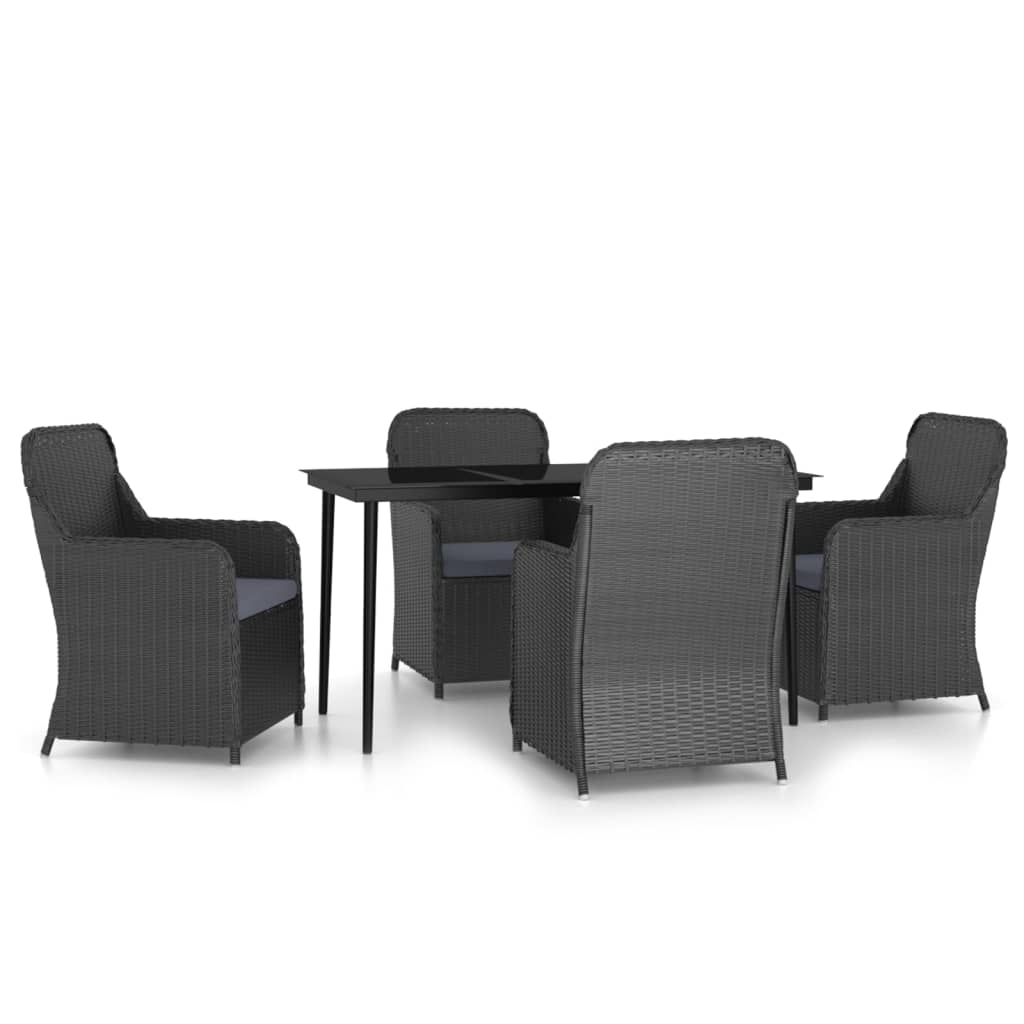 5 Piece Patio Dining Set with Cushions Black