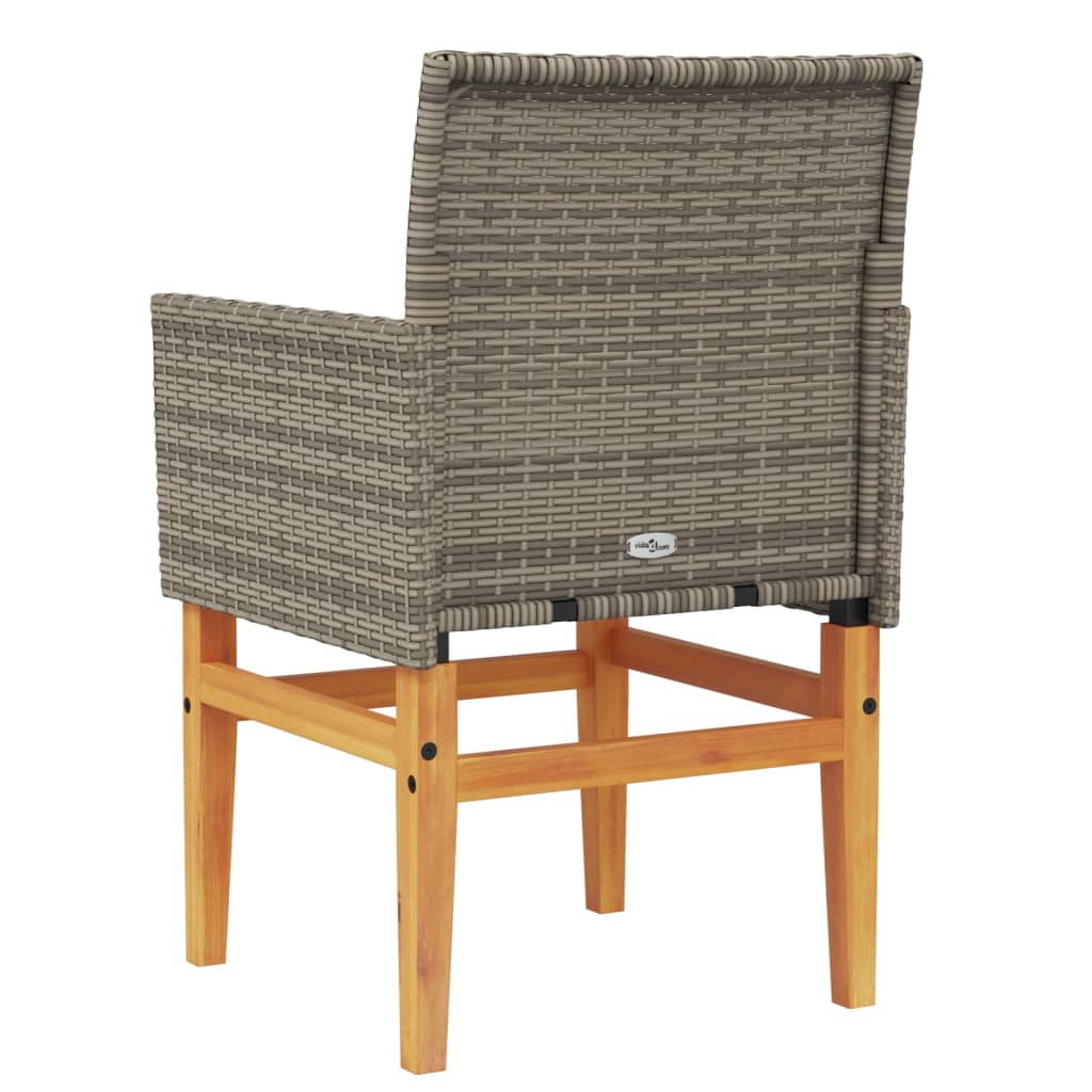 Patio Chairs with Cushions 2 pcs Gray Poly Rattan&Solid Wood