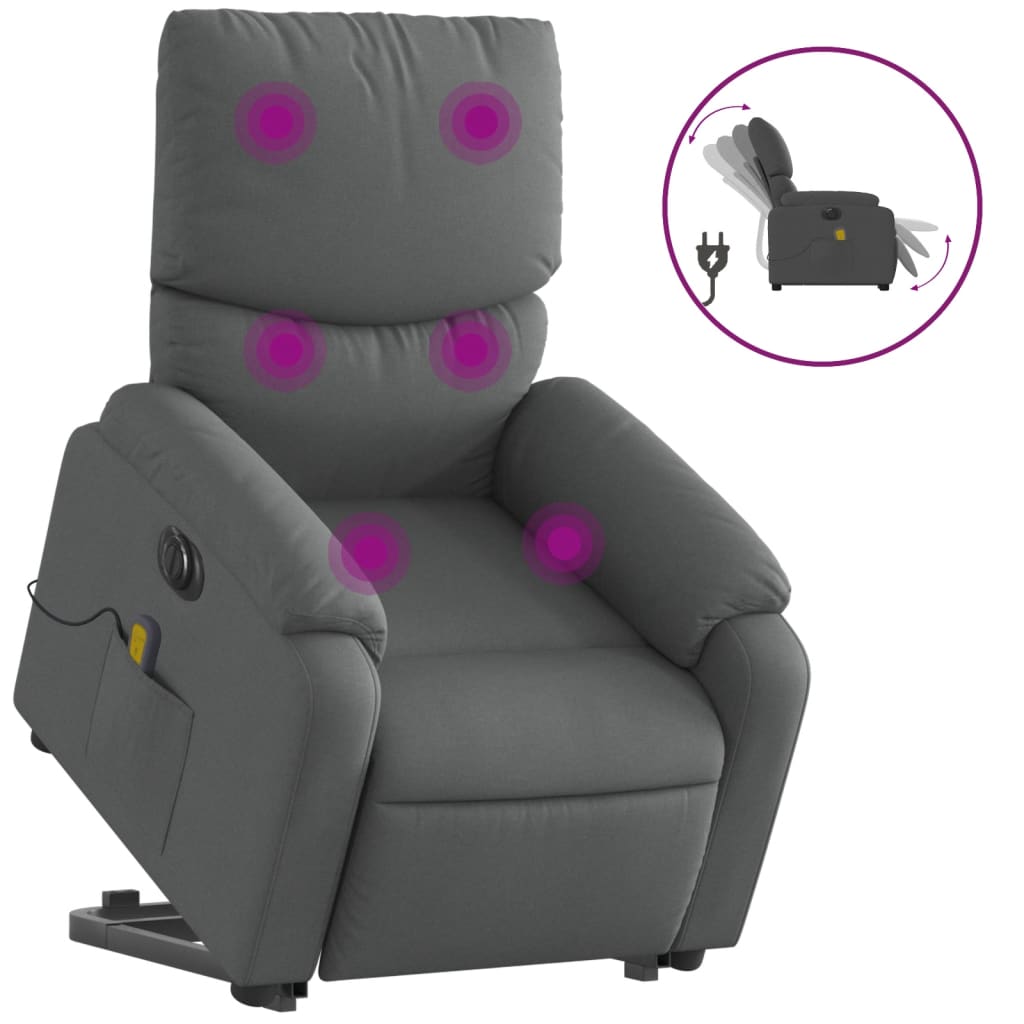 Electric Stand up Massage Recliner Chair Dark Gray Fabric