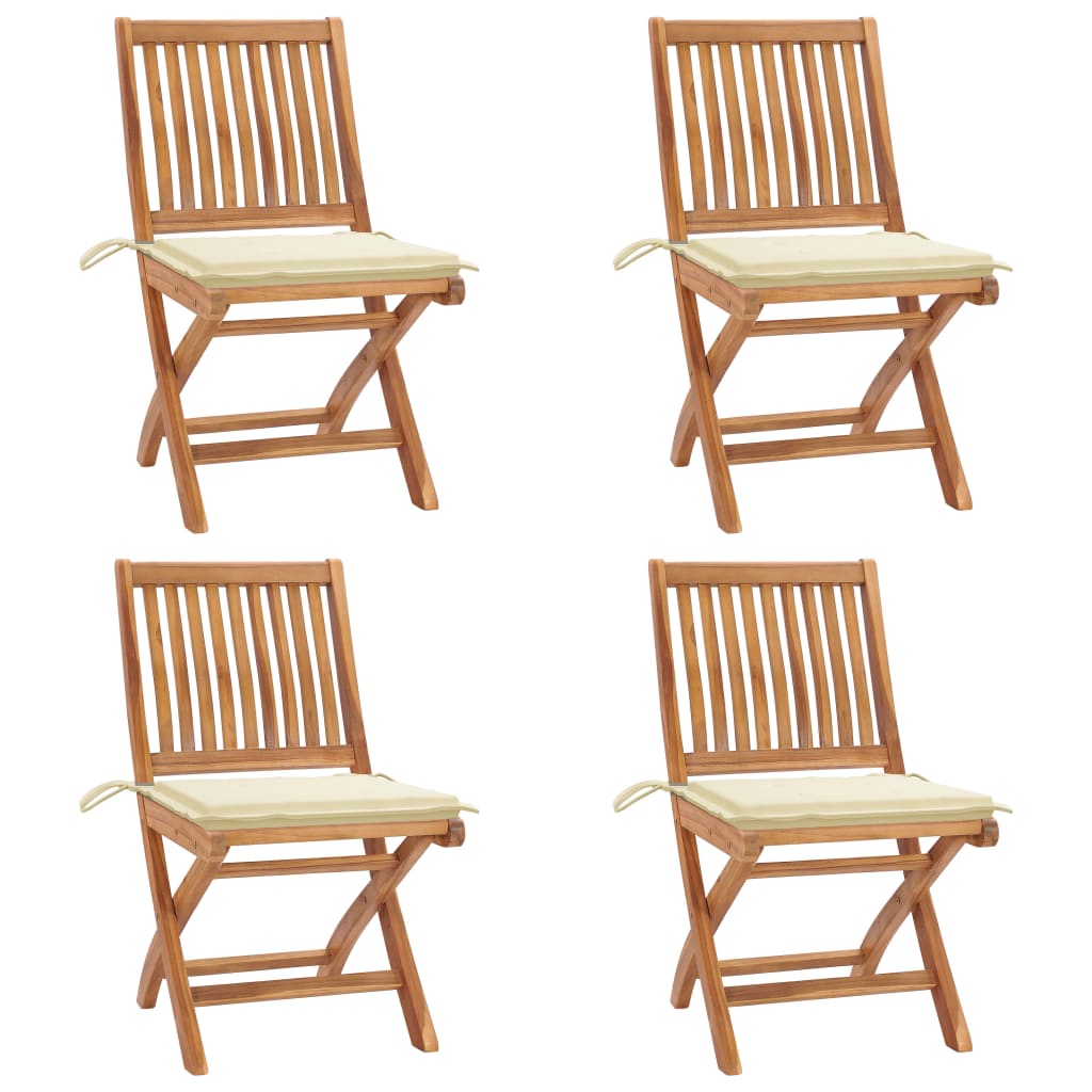 Folding Patio Chairs with Cushions 4 pcs Solid Teak Wood