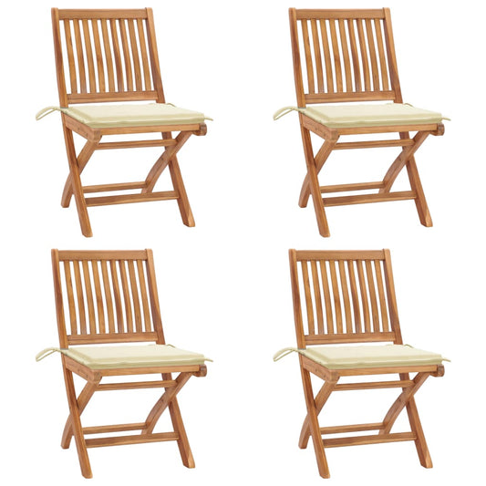 Folding Patio Chairs with Cushions 4 pcs Solid Teak Wood