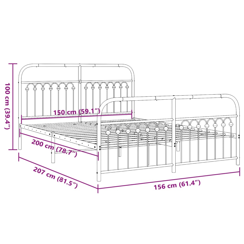 Metal Bed Frame without Mattress with Footboard Black 59.1"x78.7"