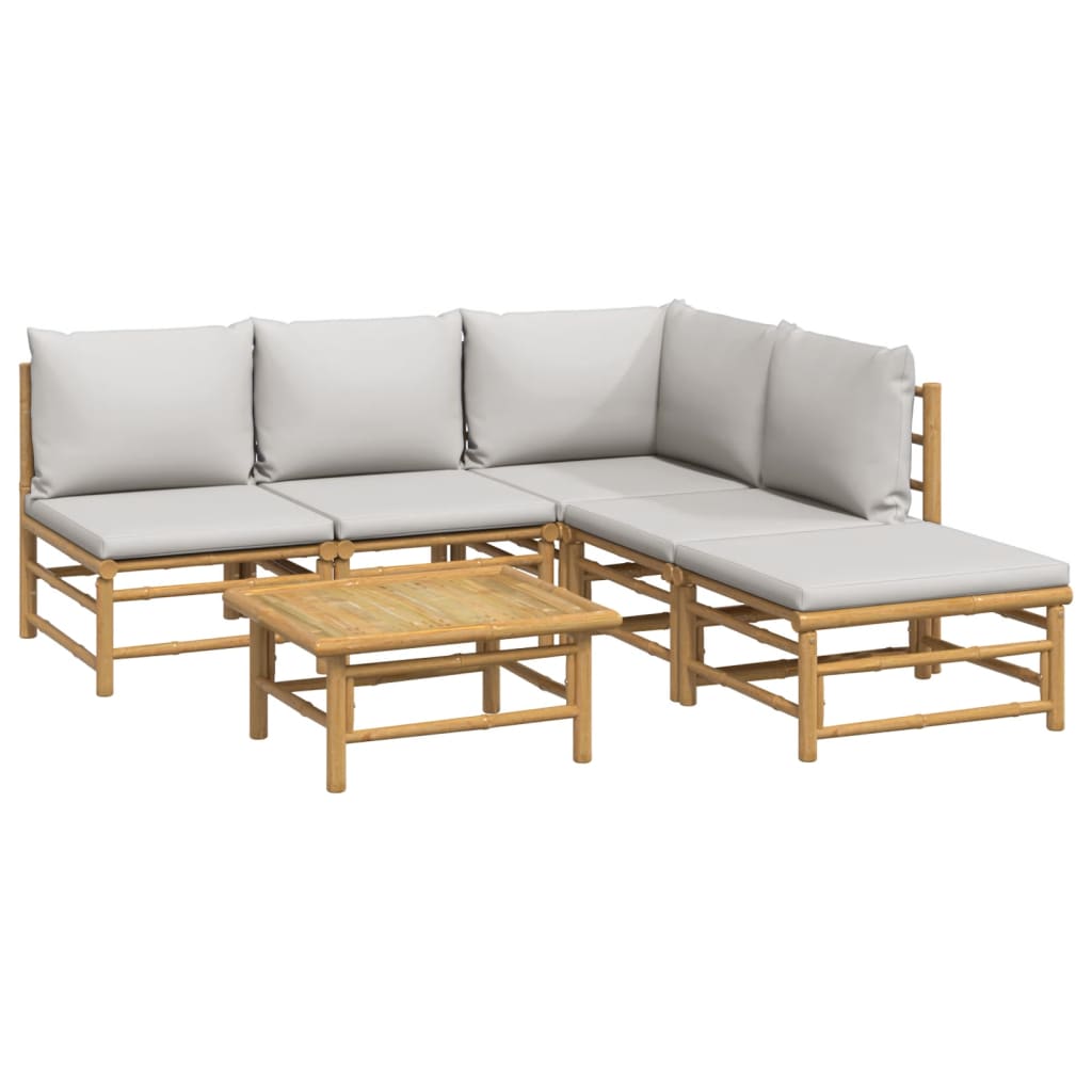 6 Piece Patio Lounge Set with Light Gray Cushions Bamboo