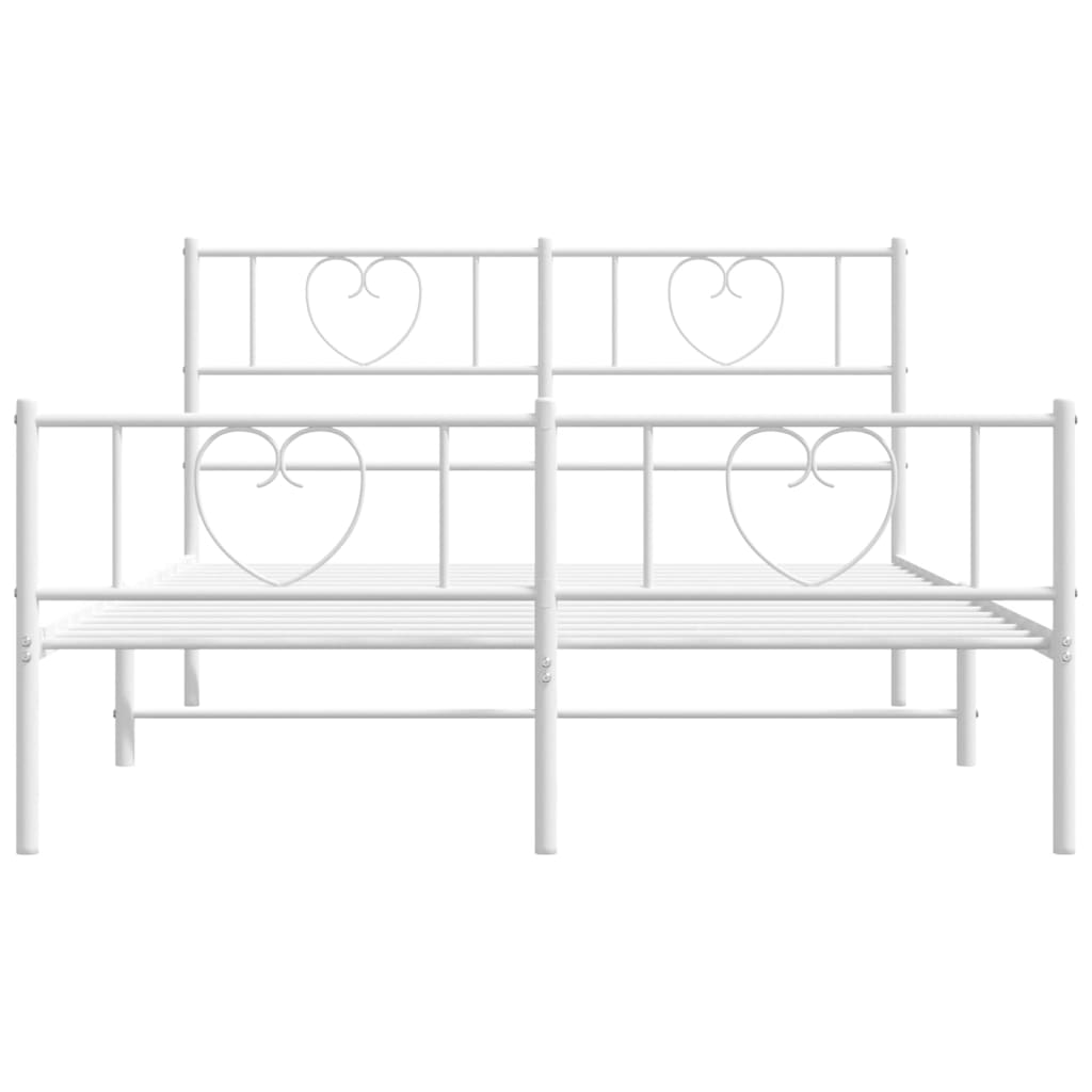 Metal Bed Frame without Mattress with Footboard White 53.1"x74.8"