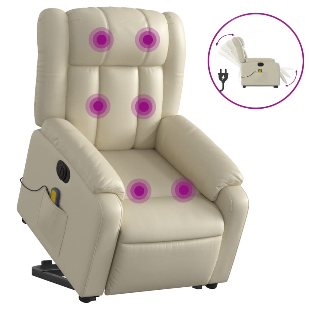 Electric Stand up Massage Recliner Chair Cream Faux Leather