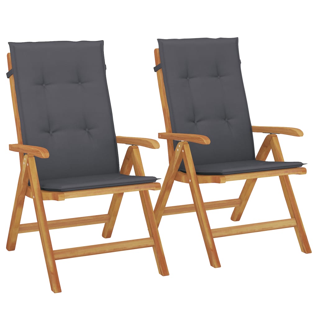 Reclining Patio Chairs with Cushions 2 pcs Solid Wood Teak