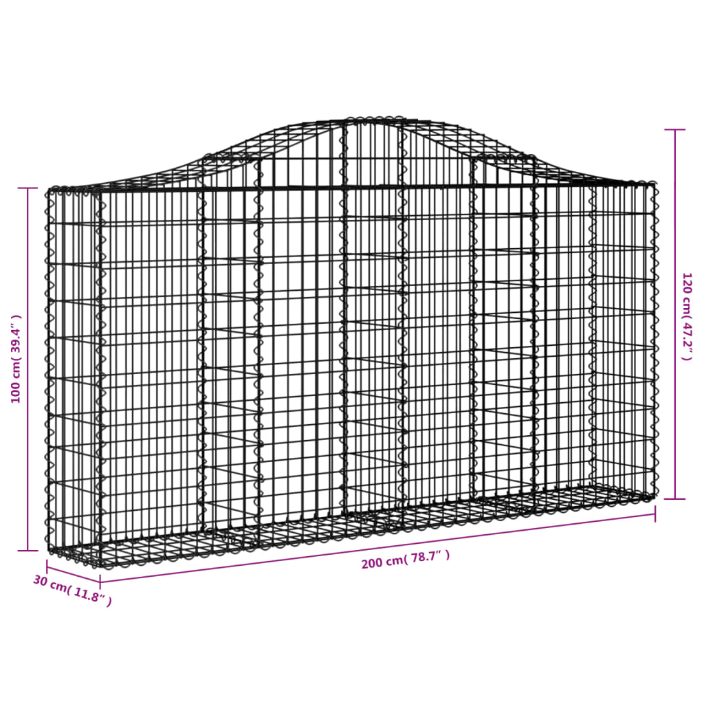 Arched Gabion Baskets 4 pcs 78.7"x11.8"x39.4"/47.2" Galvanized Iron