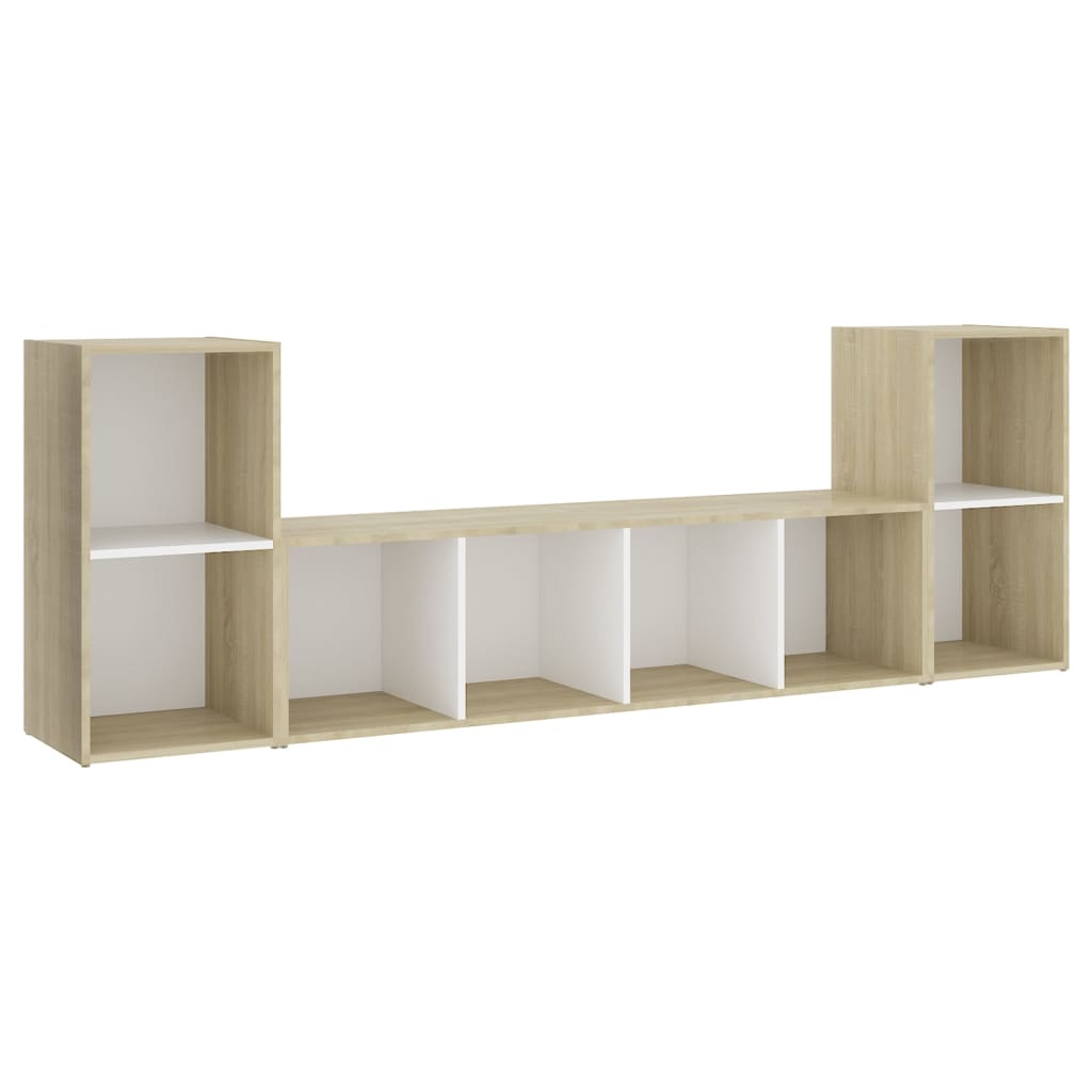 3 Piece TV Stand Set White and Sonoma Oak Engineered Wood