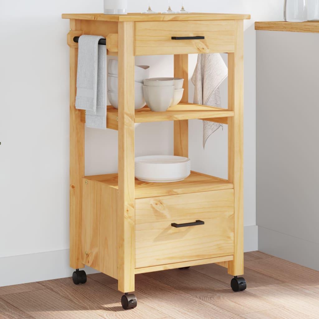 Kitchen Trolley MONZA 18.9"x15.7"x35.4" Solid Wood Pine