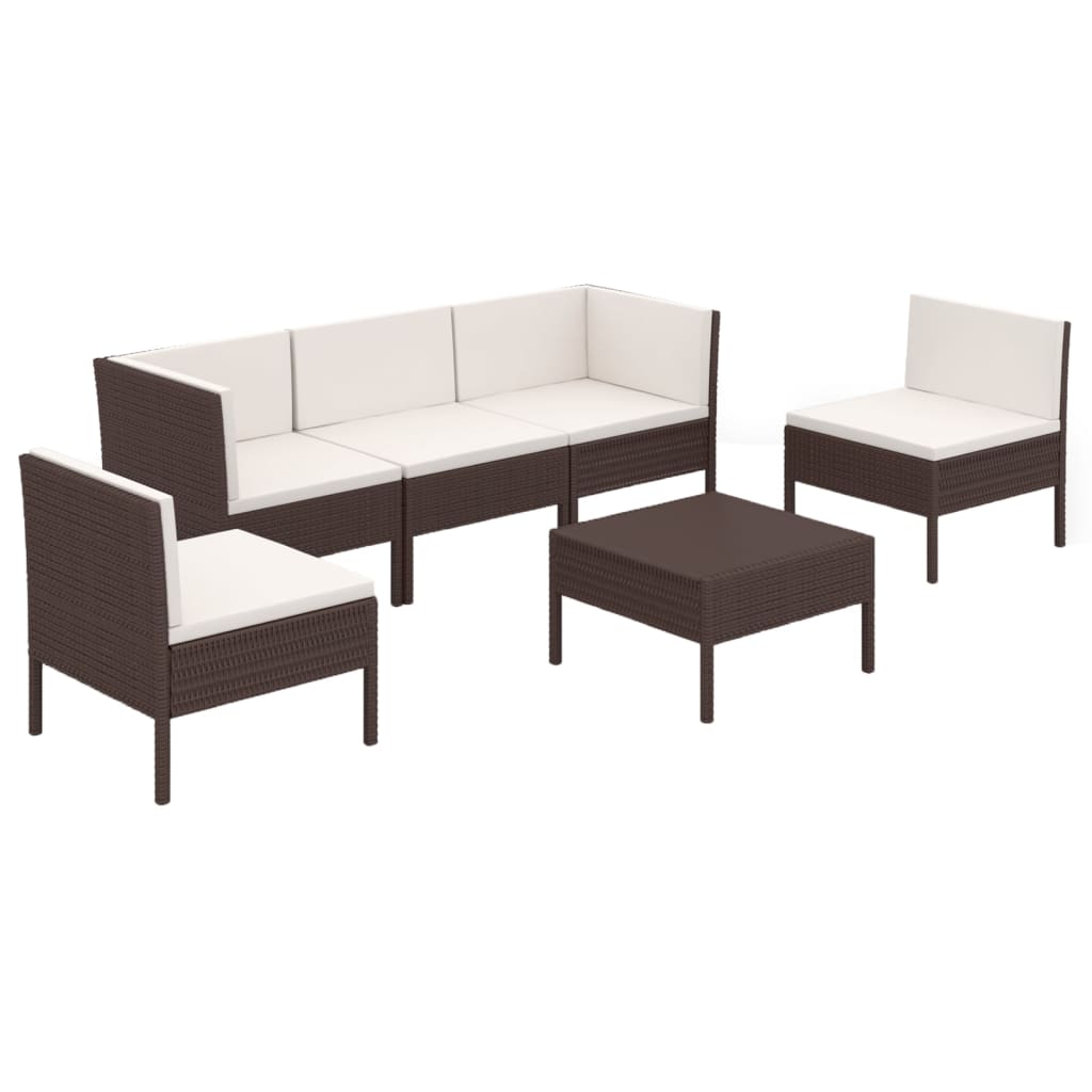 6 Piece Patio Lounge Set with Cushions Poly Rattan Brown