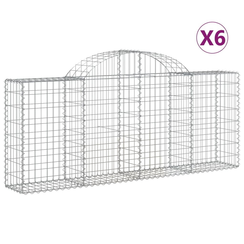 Arched Gabion Baskets 6 pcs 78.7"x11.8"x31.5"/39.4" Galvanized Iron