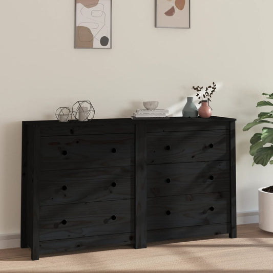 Sideboard Black 55.1"x13.8"x31.5" Solid Wood Pine