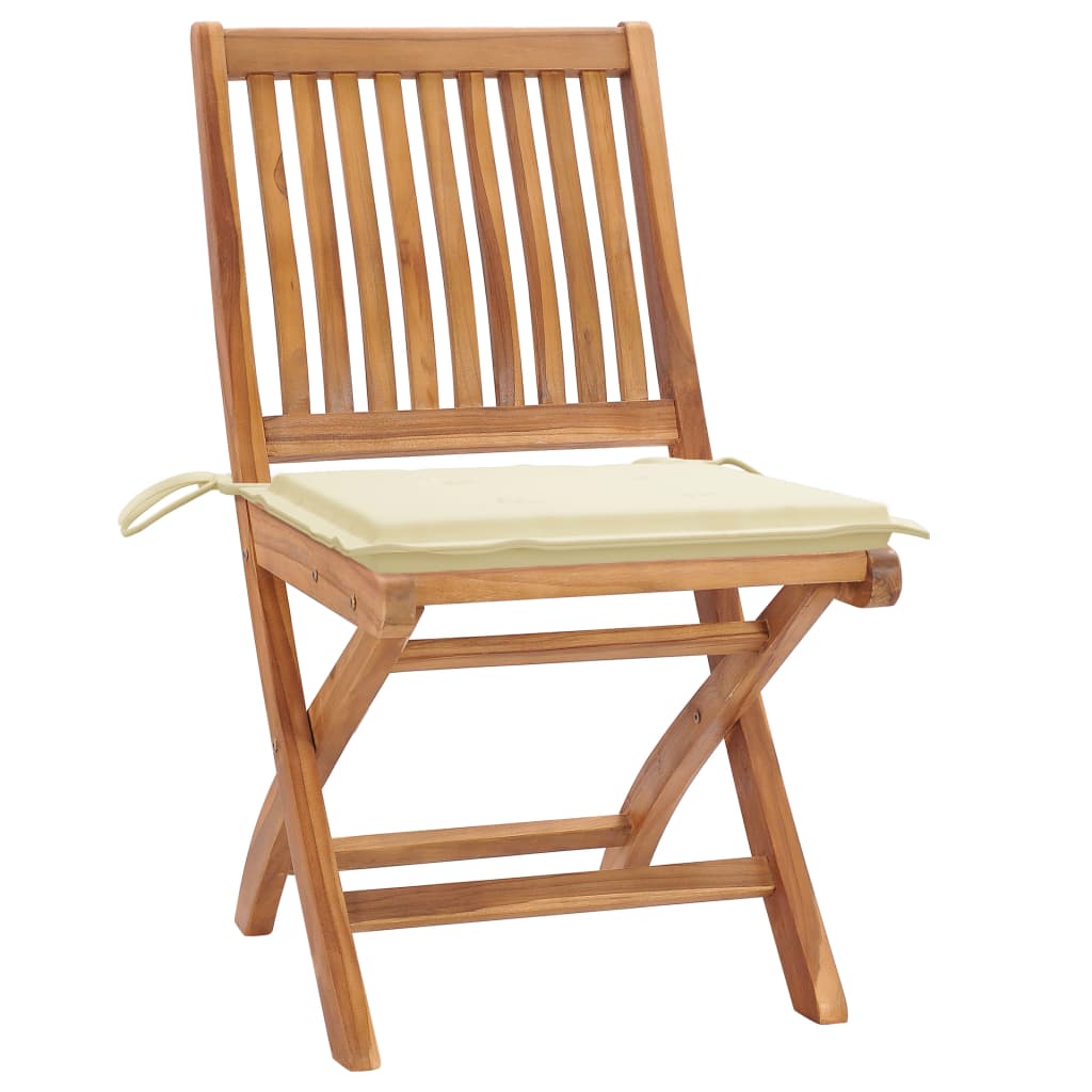 Folding Patio Chairs with Cushions 4 pcs Solid Teak Wood