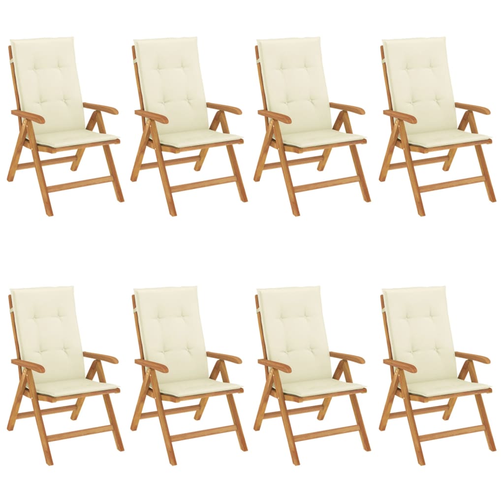 Reclining Patio Chairs with Cushions 8 pcs Solid Wood Teak