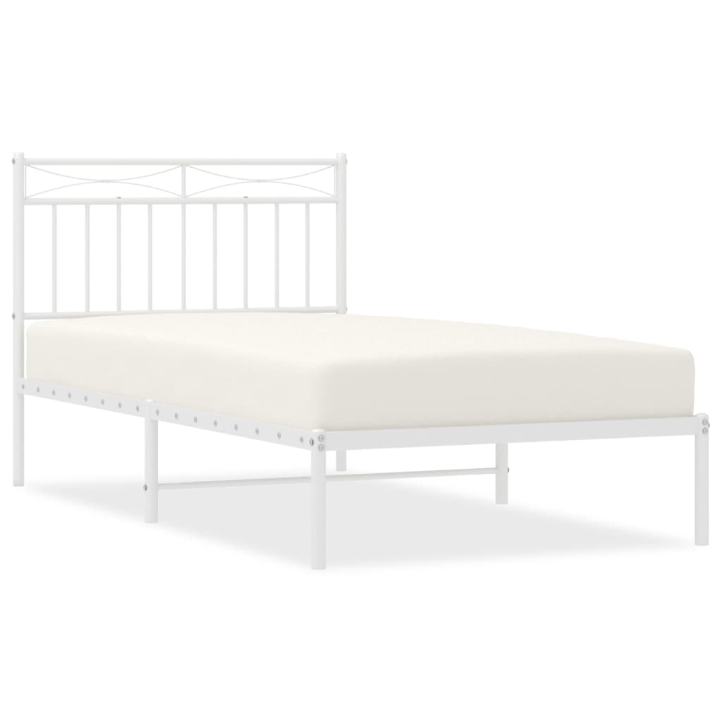 Metal Bed Frame without Mattress with Headboard White 39.4"x74.8"