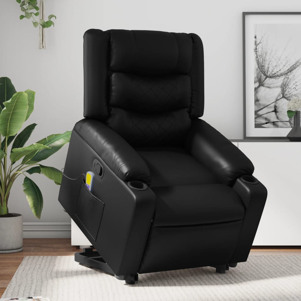 Stand up Massage Recliner Chair Black Faux Leather