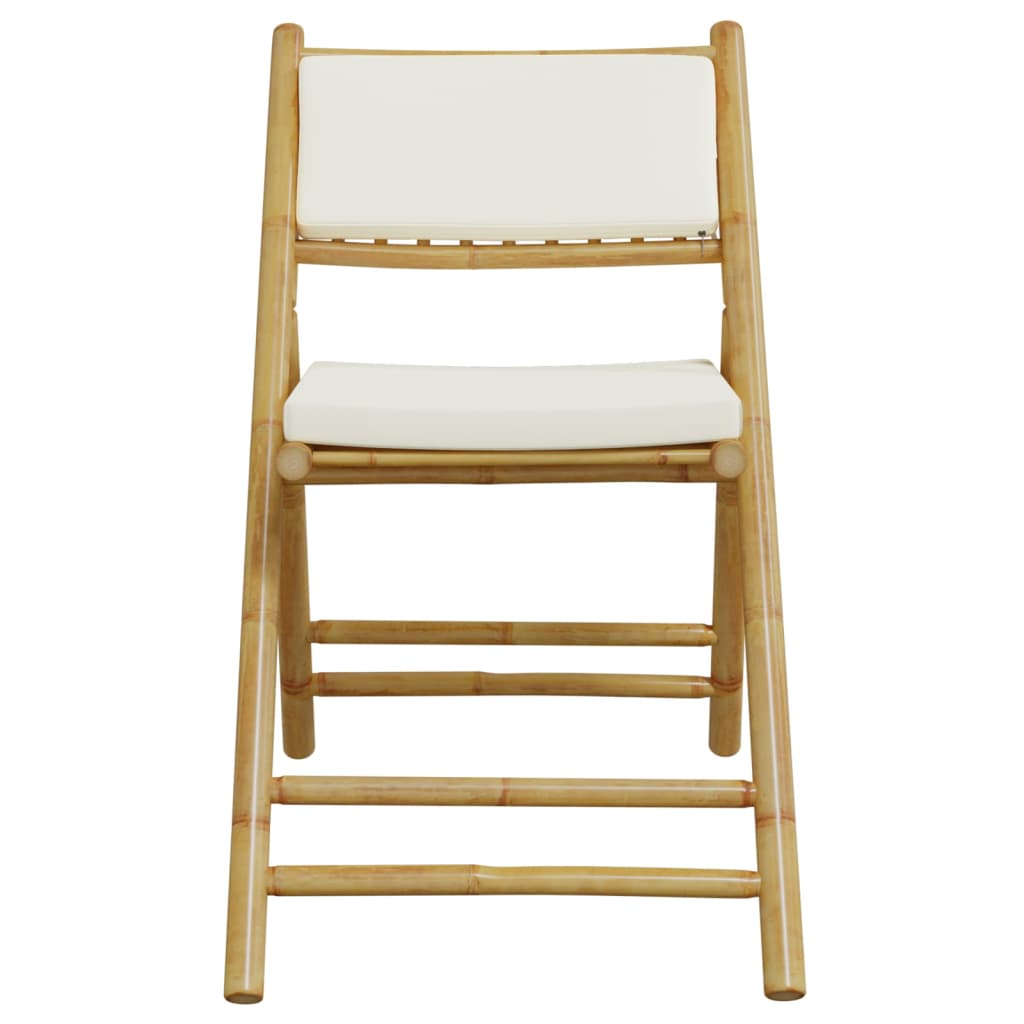 4 Piece Folding Bistro Chairs with Cream White Cushions Bamboo