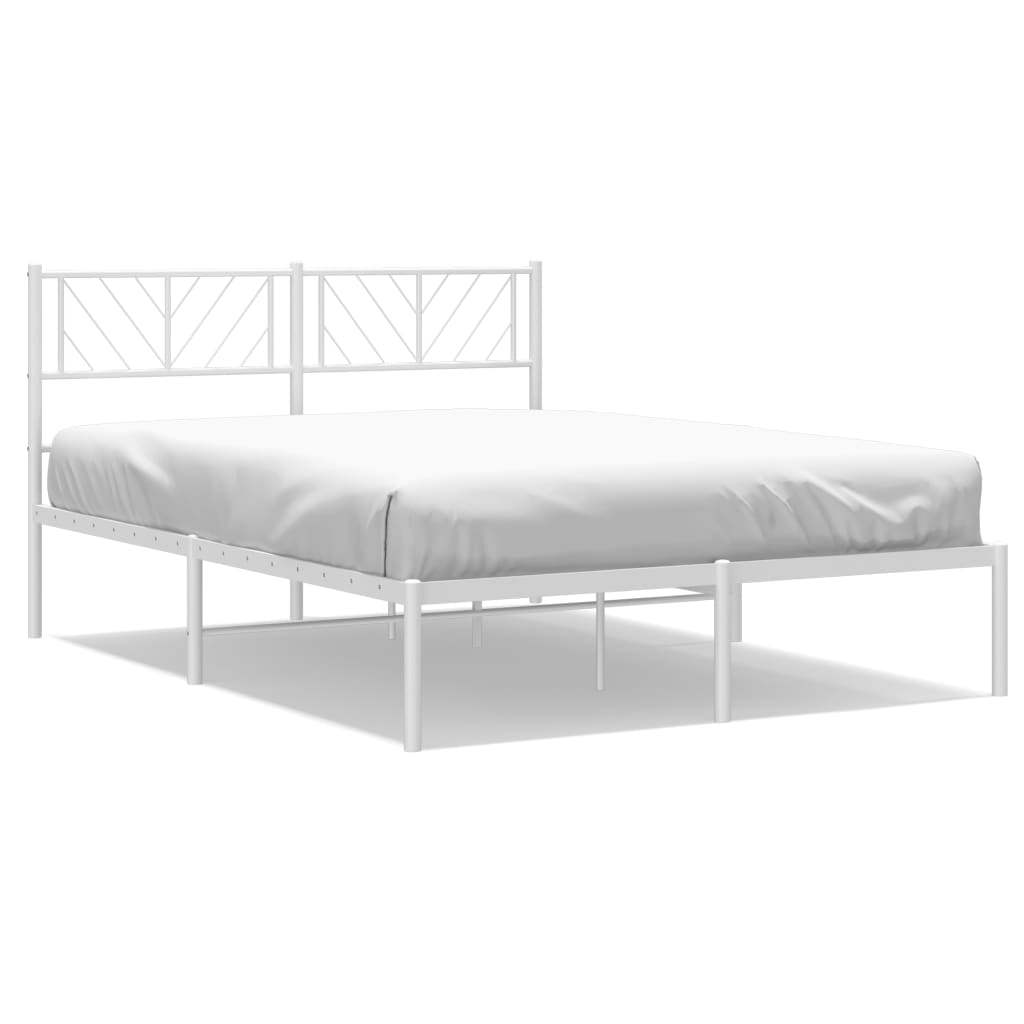 Metal Bed Frame without Mattress with Headboard White 53.1"x74.8"