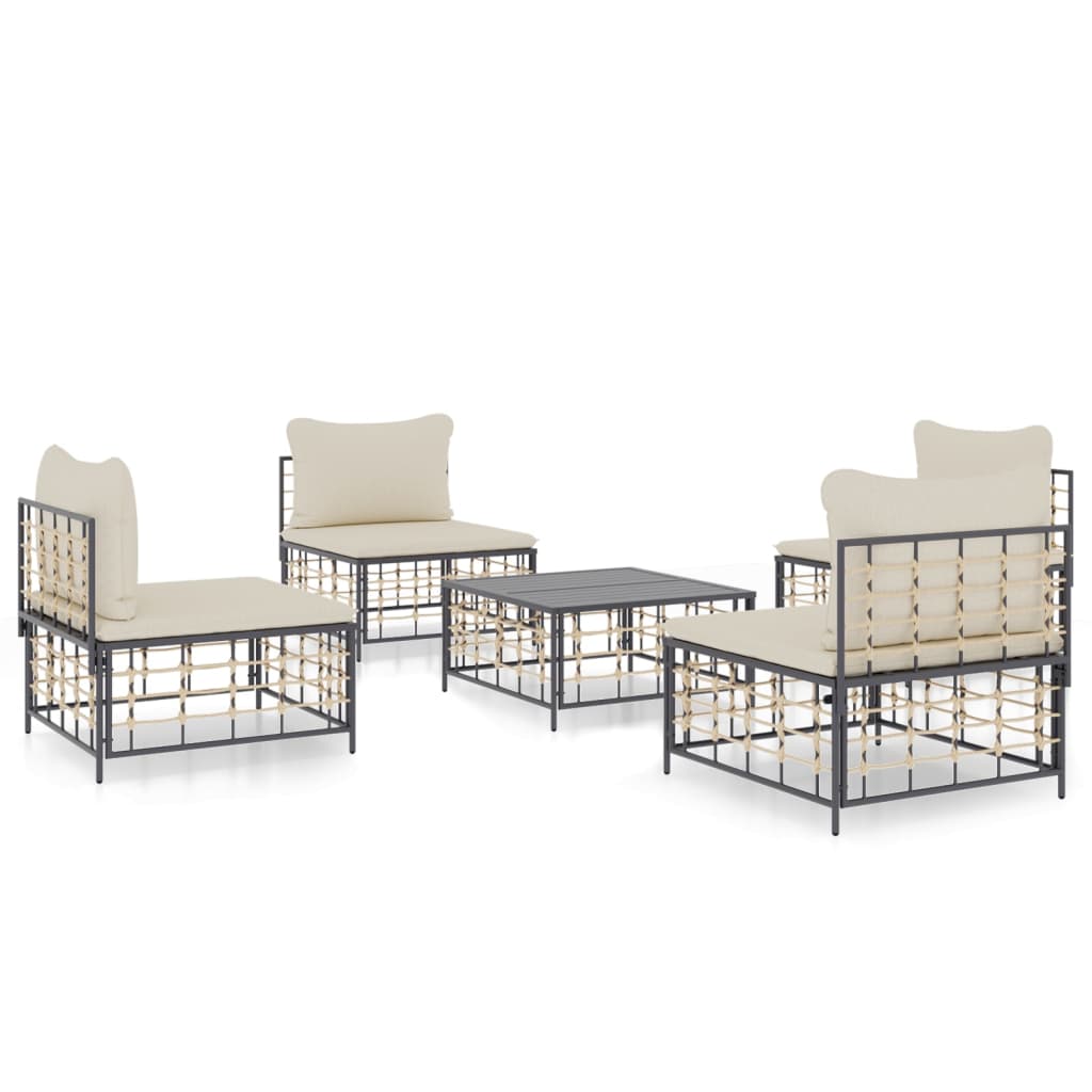 5 Piece Patio Lounge Set with Cushions Anthracite Poly Rattan