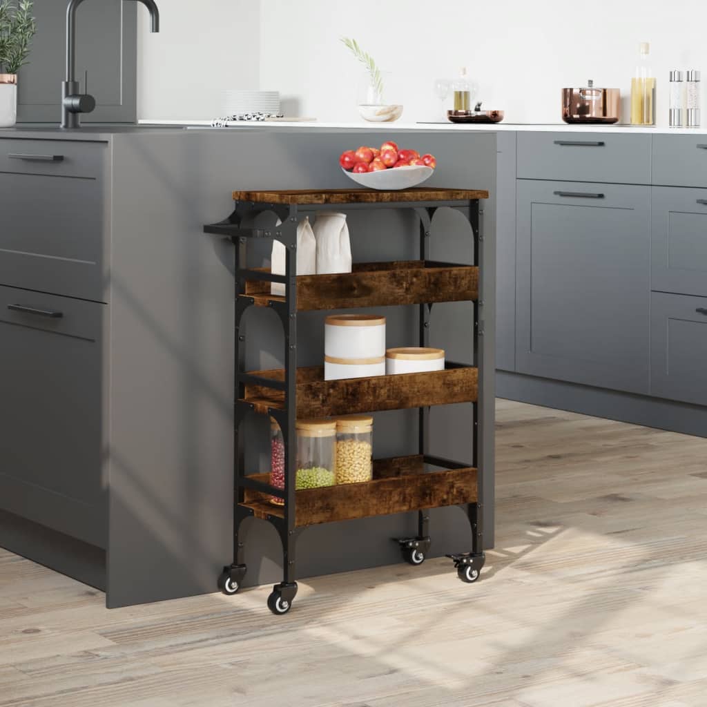 Kitchen Trolley Smoked Oak 20.9"x7.9"x29.9" Engineered Wood