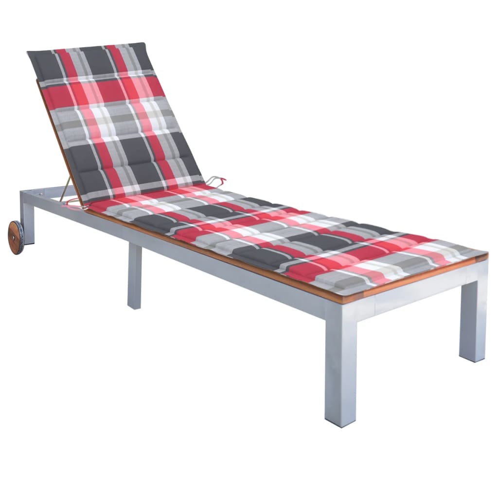 Sun Lounger with Cushion Solid Acacia Wood and Galvanized Steel