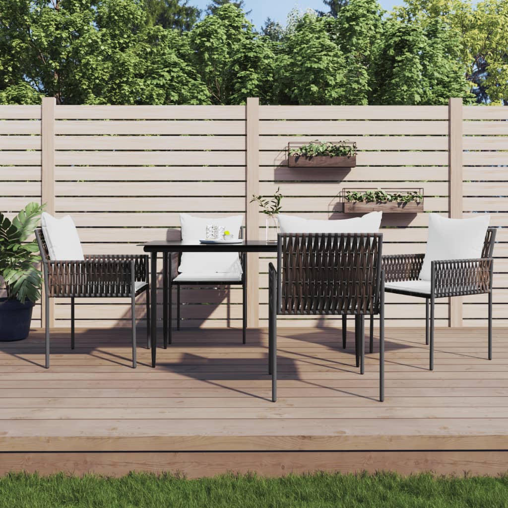 5 Piece Patio Dining Set with Cushions Poly Rattan and Steel