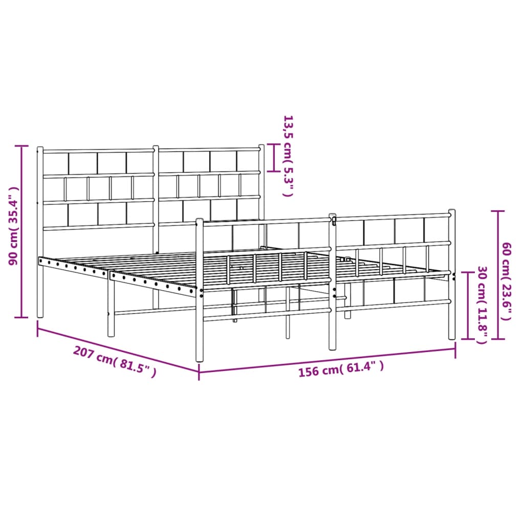 Metal Bed Frame without Mattress with Footboard Black 59.1"x78.7"