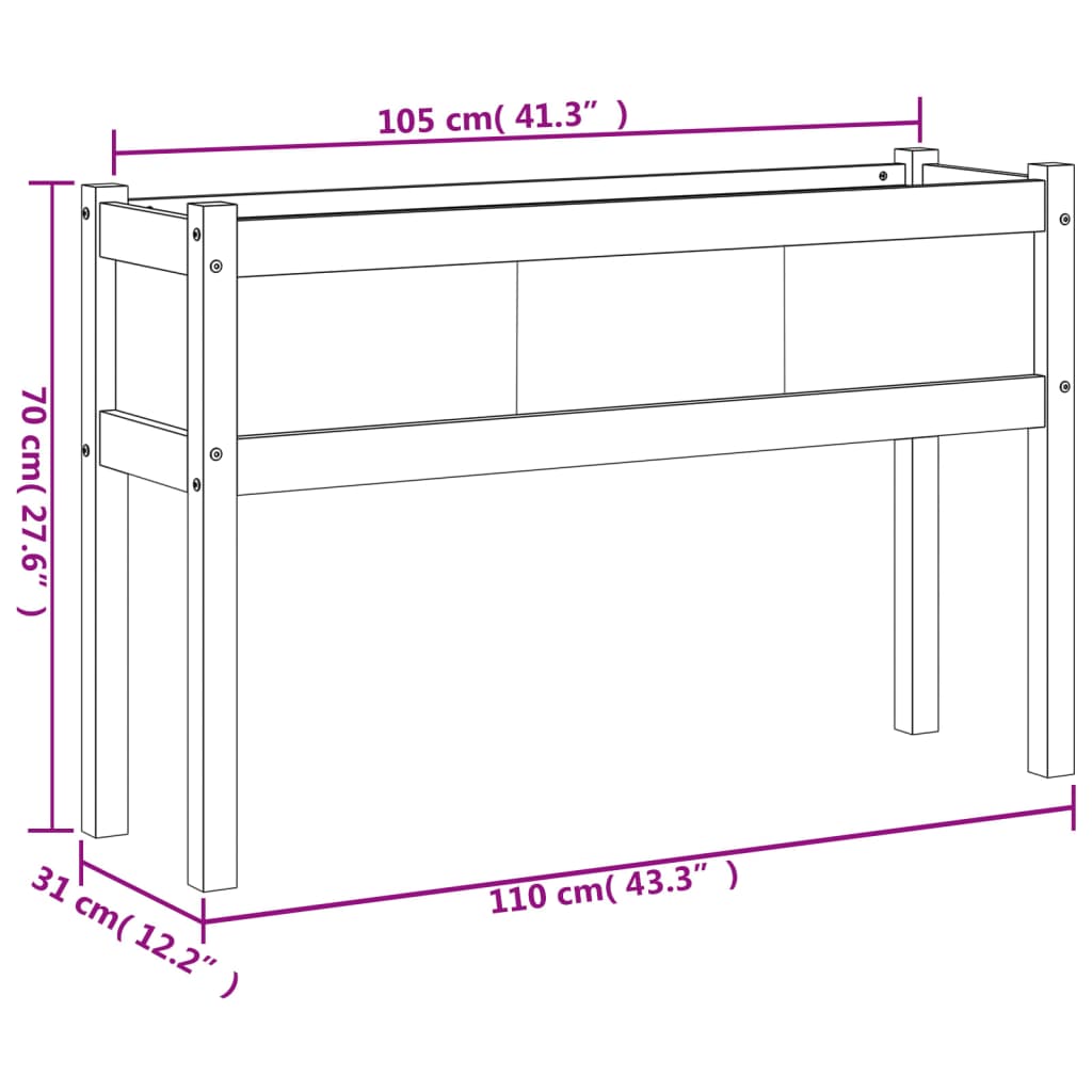 Garden Planter with Legs White 43.3" x 12.2" x 27.6" Solid Wood Pine