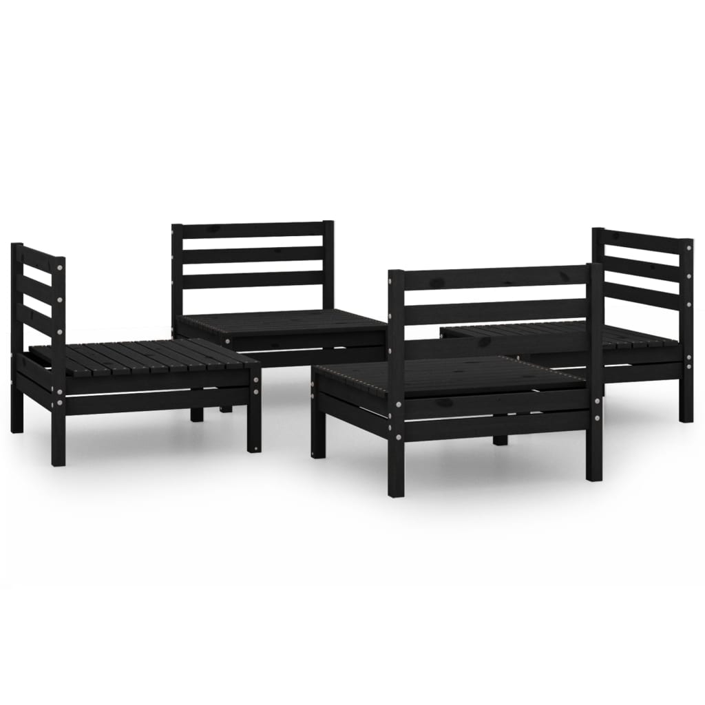 4 Piece Patio Lounge Set Black Solid Pinewood