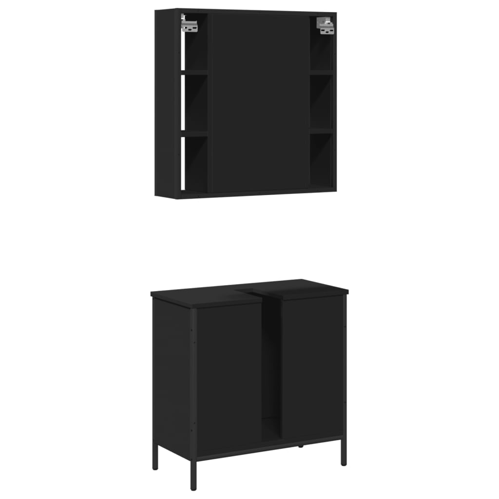 2 Piece Bathroom Furniture Set Black Engineered Wood